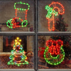 4 Pack Christmas Window Silhouette Lights, Lighted Candy Cane,Christmas Tree,Wreath and Christmas Stocking of Double Sided Decorations with 200 Count Incandescent Mini Light by JUSTPRO