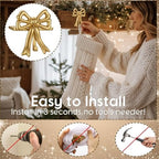 MorningRo 4 Pcs Gold Bow Christmas Stocking Holder Heavy Duty Cast Iron - Image 4