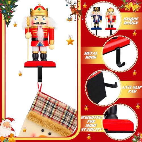 Cinnvoice 2 Pcs Wooden Nutcracker Soldier Christmas Stocking Hangers - Image 4