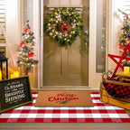 Christmas Red and White Plaid Rug, 3' x 5' Cotton Hand-Woven Layered Door Mat for Front Porch, Entryway, Outdoor Holiday Decor, Washable Buffalo Check Rug for Home, Patio, Kitchen - Image 2
