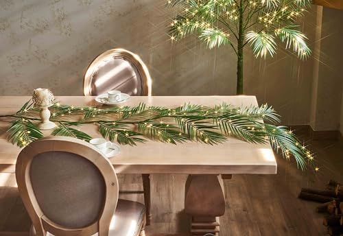 LITBLOOM Lighted Palm Garland with Timer 6FT 120 LED Fairy Lights, Greenery Garland Battery Operated or USB Plug in for Summer Fireplace Mantle Decoration Inside - Image 2