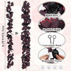 RECUTMS Black Burgundy Garland Artificial Black Rose Garland Fall Leaf Vine - Image 2