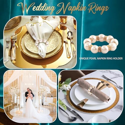 100Pcs Gold Disposable Napkin Rings Imitation Pearl Ring Napkin Holder Delicate White&Gold Beaded Serviette Buckles for Wedding Party Dinner Table Decor and Daily Use - Image 5