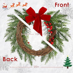 Christmas Wreaths for Front Door Decor Flower, 20" Winter - Image 2