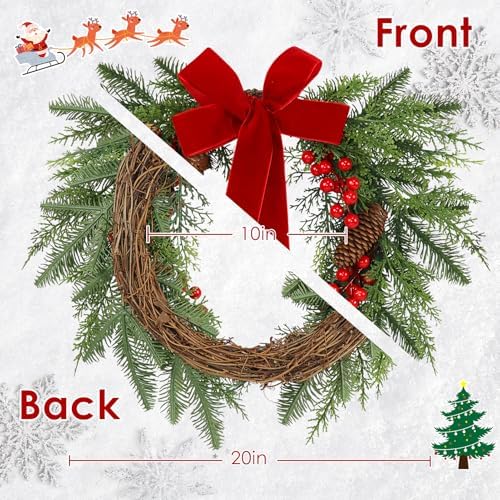 Christmas Wreaths for Front Door Decor Flower, 20" Winter - Image 2