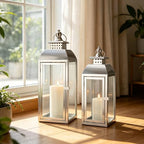 JHY DESIGN Set of 2 Stainless Steel Decorative Candle Lanterns 20.5"&15" High Metal Candle Lanterns for Indoor Outdoor Events Parities Weddings Vintage Style Hanging Lantern - Image 6