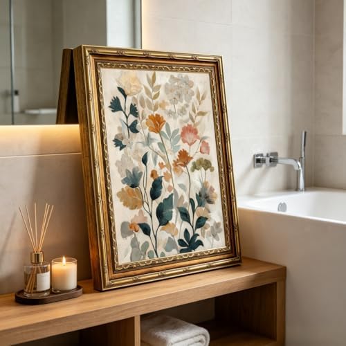 Gold Framed Beige Floral Canvas Wall Art Vintage Country Botanical Earth Tone Flower painting Decor Pictures Boho Plant Bedroom Living Posters Prints for Corridor Classroom Kitchen Room Decoration - Image 4
