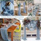 16 Pack Dusty Blue Cheesecloth Table Runner 10Ft Boho Gauze Table Runners 35x120 Inch Blue Cheese Cloth Table Runners Long Sheer Table Runners for Wedding Bridal Shower Birthday Party Table Decor - Image 6