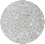 15" Round Rhinestone Placemat - Silver Glass X Pattern by Cumouna