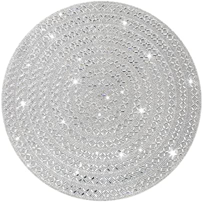 15" Round Rhinestone Placemat - Silver Glass X Pattern by Cumouna