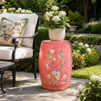 Lefedrasticity Ceramic Garden Stool Outdoor Decorative Garden Stools Hand-Painted Chinoiserie Decor Drum Stool for Garden Patio Backyard Balcony Living Room Bathroom (Pink, Pattern 1) - Image 2