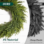 26 Inch Winter Wreaths for Front Door: Large Real Touch Norfolk Pine Wreath with Welcome Sign - Christmas Artificial Green Wreath for Farmhouse Porch Windows Wall Table Indoor Outdoor Home Decor - Image 3