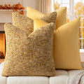 a moment Bright Yellow 4 Pack Throw Pillow Covers - Chenille & Velvet Set with Piping, Farmhouse Textured Design Pillow Cases for Couch Sofa Bed Livingroom (18x18 Inch, No Insert) by amoment