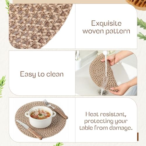 12 Pcs Jute Woven Placemats 12 Inches Boho Rustic Table Mats, Natural - Image 2