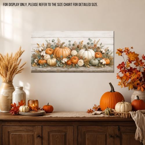 WAXWHELK Pumpkin Fall Canvas Wall Art, Autumn Thanksgiving Rustic Farmhouse Painting Pictures, Floral Pumpkin Artwork for Living Room Bedroom Home Decor (12"x24") - Image 2