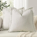 ZWJD Throw Pillow Covers 18x18 Set of 2 Striped Pillow Covers with Fringe Chic Cotton Decorative Pillows Square Cushion Covers for Sofa Couch Bed Living Room Farmhouse Decor (Olive Green) by ZWJD