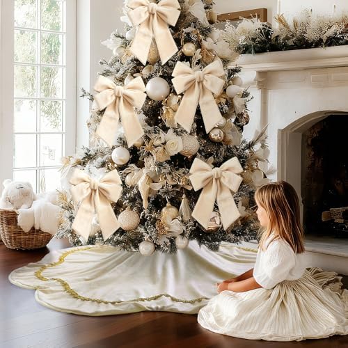 Arrowbash Ivory 48 Inch Christmas Tree Skirt Velvet Scallop Ddge - Image 6