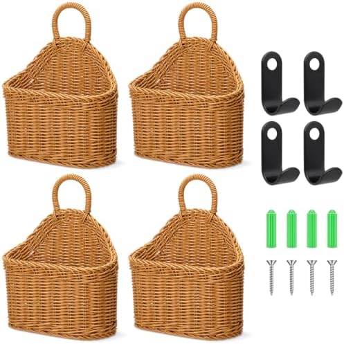 4 Pcs Hanging Wicker Baskets for Wall, with Hooks by Yiyiring