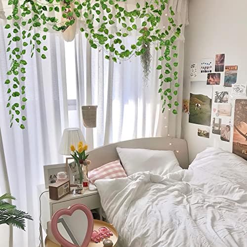 CQURE 144 Pack 1008Ft Artificial Ivy Garland, Fake Vines UV Resistant Greenery Leaves Fake Plants Hanging Aesthetic Vines for Home Garden Wall Room Decor - Image 4