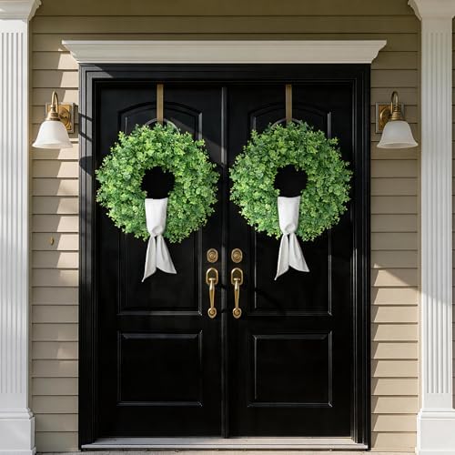 26" Artificial Eucalyptus Wreath with Sash for Front Door Decor(Green) - Image 4