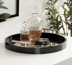 Kate and Laurel Caspen Cut Out Pattern Decorative Round Tray with Silver Metal Handles; 16 x 16; Black and Silver; Modern Glam Serving Tray with Handles for Living Room Decor - Image 3