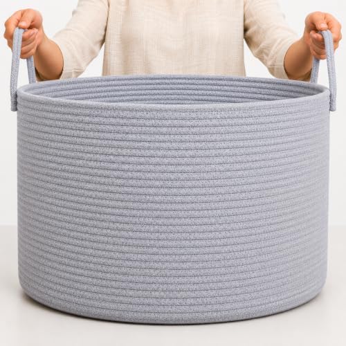 OrganiHaus Round Toy Basket & Blanket Basket, Cotton Rope 20x13" by OrganiHaus