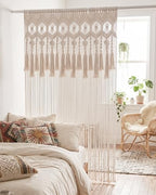 BECHAEO Boho Handmade Macrame Curtain with Tassels, 1PC 39" x 79" White A - Image 7