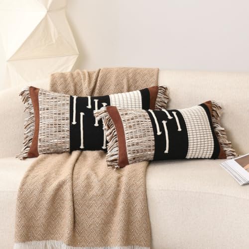 Black Boho Lumbar Throw Pillow Cover 14x24 Decorative Pillows - Image 5