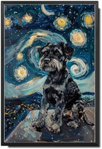 Metal Sign Vintage Tin Sign Miniature Schnauzer Starry Night Schnauzer Dapper Schnauzer in Night for Home City Park and Seasonal Celebrations Waterproof Aluminum 8×12 Inches with Metal Frame by YmyooForTinSign