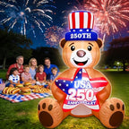 4 Ft Inflatable Uncle Sam Bear with USA 250th Anniversary Star Build-in LED Lights Blow up 4th of July Outdoor Decorations for Home Yard Lawn Garden Independence Day Memorial Day Decor - Image 6