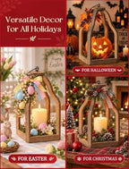 Wood Lantern Decorative Indoor, Set of 2 Farmhouse Candle Holder - Image 2
