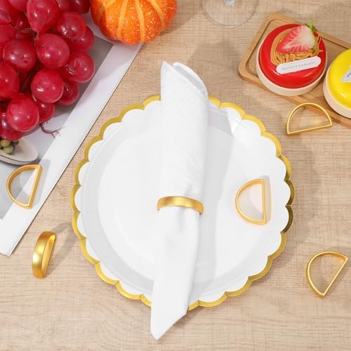 50 Pcs Gold Napkin Rings, Matte Gold Semicircle Thanksgiving Napkin Rings, Modern Serviette Napkins Ring for Table Settings, Kitchen Dinner Party Wedding Decorations - Image 6