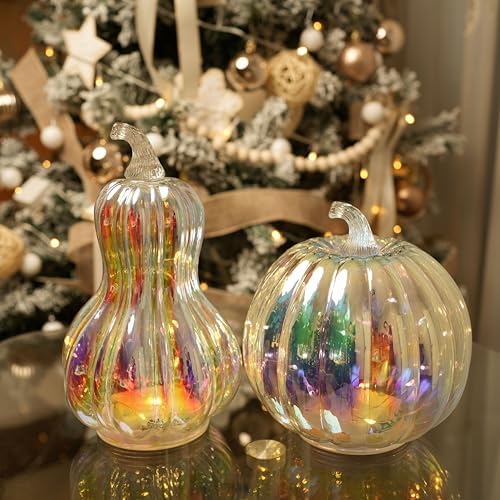 Colorful Mercury Glass Pumpkin with Built-in LED Light - Enhance Your Fall Decor with Magical Glow-Perfect Harvest Festival Decorations and Gift - Image 4