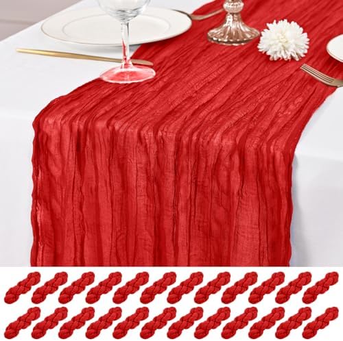 24 Pack Red Table Runner 10Ft Cheesecloth Table Runner Rustic Gauze Table Runners Romantic Long Sheer Fabric Cheese Cloth Table Runners for Wedding Party Bridal Baby Shower by Lumaycens
