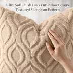 decorUhome Faux Fur Soft Light Khaki Throw Pillow Covers 26x26 Set of 2 - Image 6