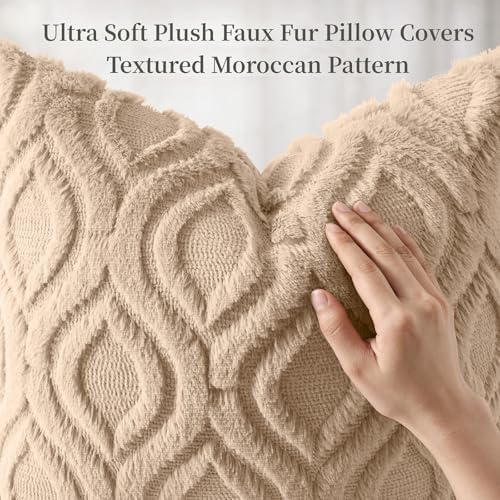 decorUhome Faux Fur Soft Light Khaki Throw Pillow Covers 26x26 Set of 2 - Image 6