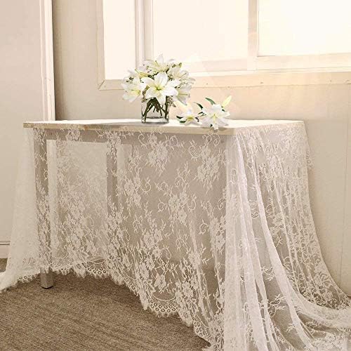 LuoluoHouse White Lace Tablecloth 6pcs Table Fabric 60x120 Inch for Rustic by LuoluoHouse