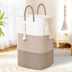 Woven Laundry Basket for Clothes,100 L Large Rectangle Laundry Hampers with Beads Tassel, Nursery Storage Basket for Toys, Tall Dirty Clothes Hamper for Bedroom Aesthetic, Laundry Room Organization by WENMER