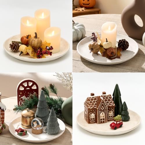 Vanselia Decorative Table Tray Ceramic Round Trays Home Decor (12" Rustic) - Image 2