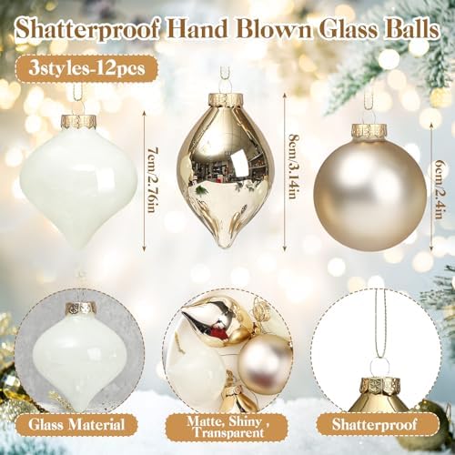 Zomiboo 12 Pcs Gold Glass Christmas Ball Ornaments Set 3.15" - Image 2