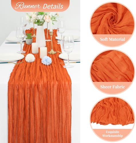 20 Pack Orange Cheesecloth Table Runner 120 Inch 10FT Rustic Boho Gauze Cheese Cloth Table Runner for Wedding Party Baby Shower Thanksgiving Christmas Decoration - Image 3