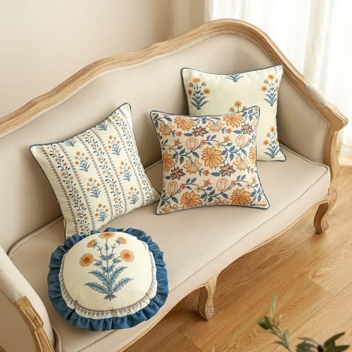 ISAENNE Linen Round Throw Pillow Cover,Set of 2,Diameter 16"-Estevan D - Image 3
