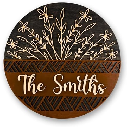 Personalized 14'' Welcome Sign for Front Door Decor,3D Custom Last Name Sign for Front Door,Modern Farmhouse Wood Round Wreath,Custom Name Housewarming,Wedding & Engagement Gifts for New Home by aoiame