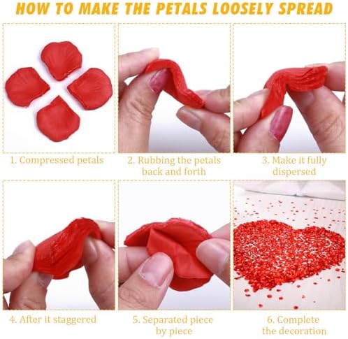 Acejoz Rose Petals and Candles Set, 6000 Pieces Fake Rose Petals and 72 Pieces Heart Candle Lights for Bedroom Romantic Decorations for Special Night, Wedding, Anniversary, Valentines Day - Image 6