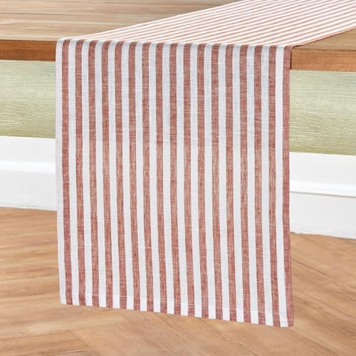 Solino Home 100% Linen Table Runner, 14 x 48 in, Cinnamon and White Striped - Image 2