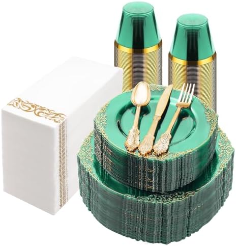 Bestluck 350PCS Clear Green Plastic Plates for 50 Guests by Bestluck