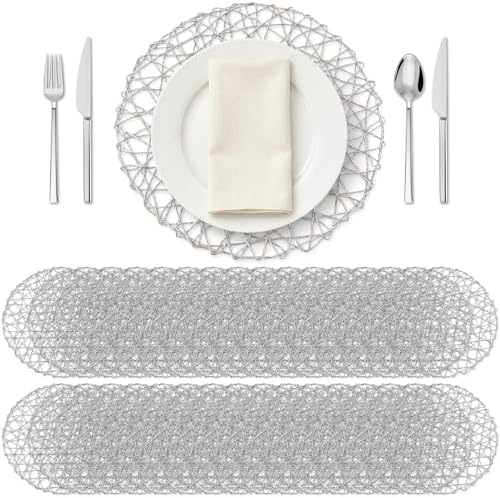 Threehoney Paper Braided Round Placemats, Set of 36, Silver, 13 in by Threehoney