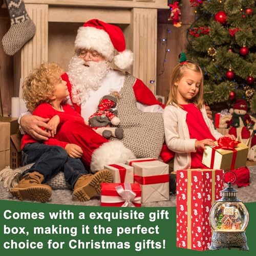 Christmas Snow Globe Lighted Gingerbread House Scene, Musical Snow Water Lantern Swirling Glittering Home Decoration and Gift, Battery Operated or USB Powered - Image 5