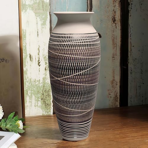 12.6" Tall Vintage Ceramic Rustic Farmhouse Vase (Full Skipcut Brown) by WelcomeToHUBUISHHome