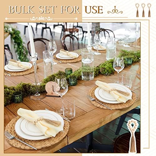 Gejoy 18 Pcs Boho Woven Placemat Wood Bead Napkin Ring with Dinner Napkin - Image 4